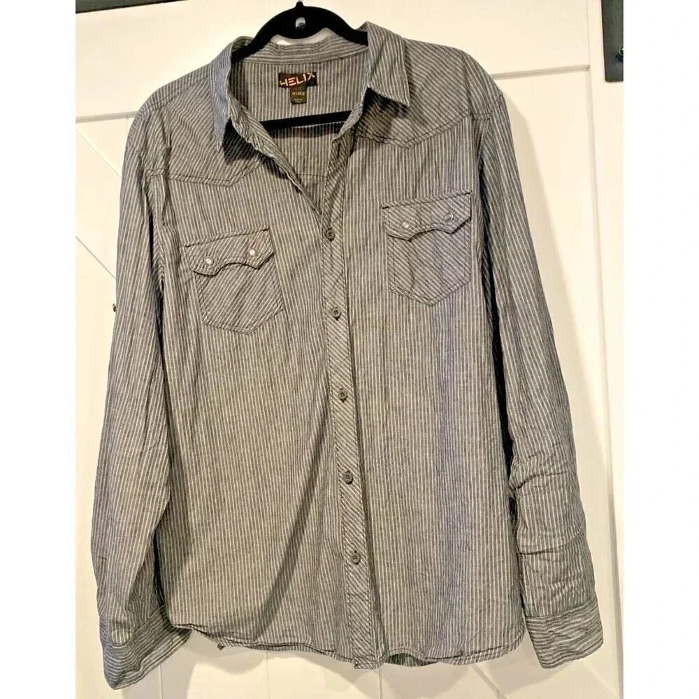Mens XXL Helix Long Sleeve Western Grey Stripe Shirt.